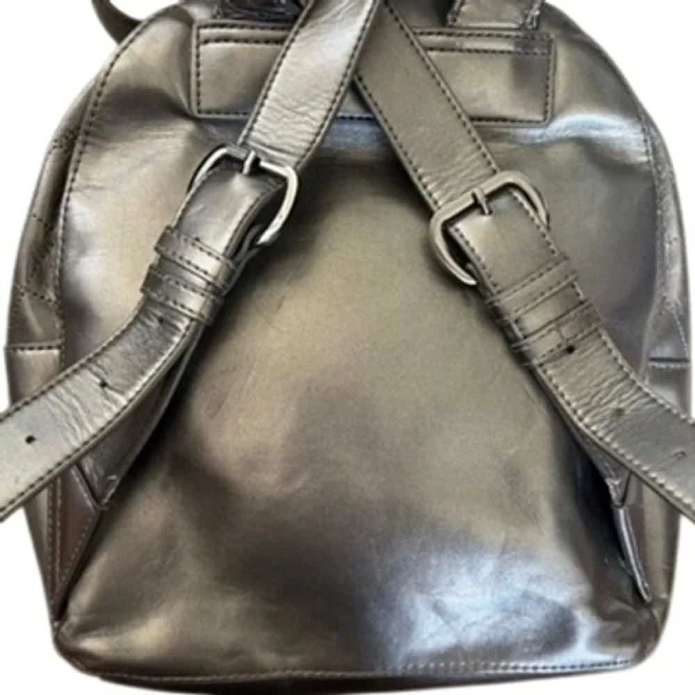 Love Moschino‎ Quilted Faux Leather Backpack Metallic Silver